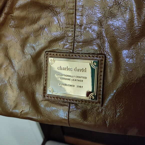 Charles David Crinkle Leather Shoulder Bag/Satchel in Golden Bronze - Picture 3 of 10